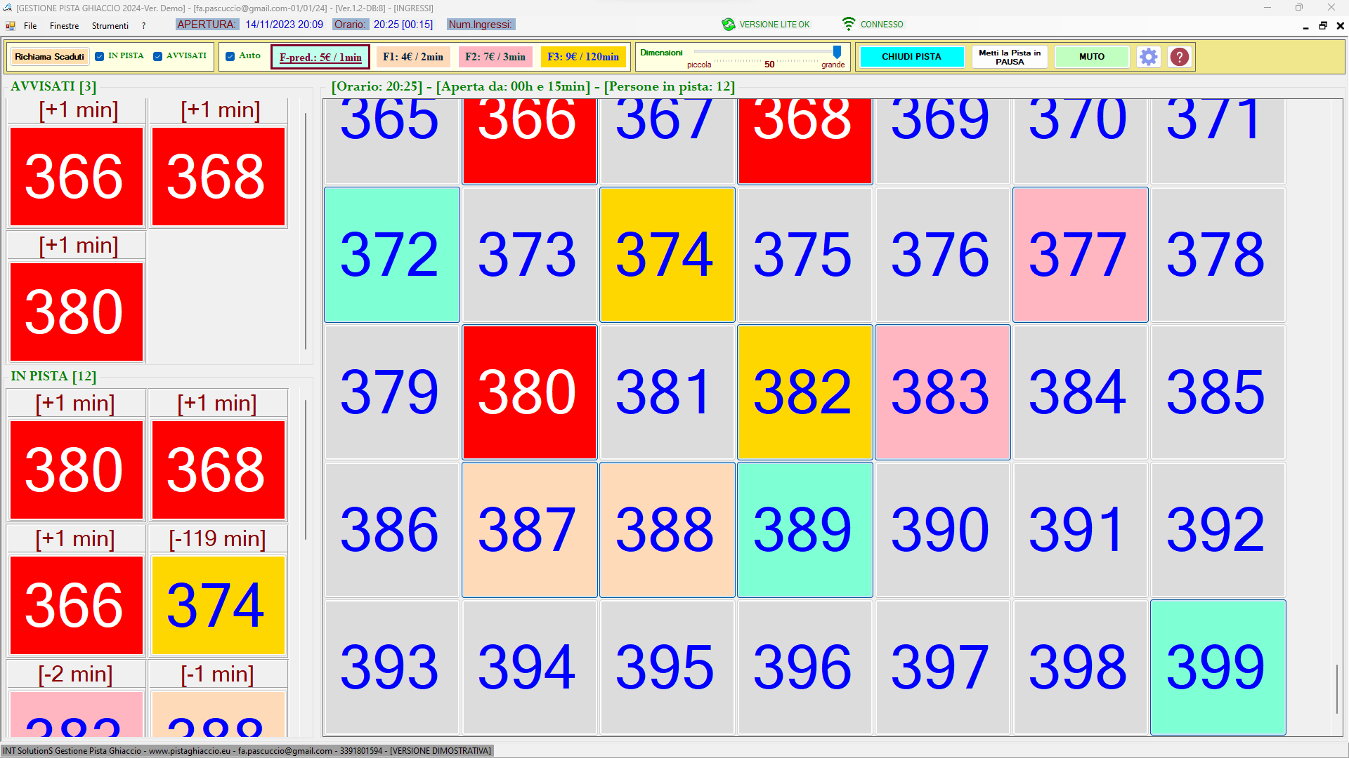 Gestione Luna Park e Pista di Ghiaccio: Schermata principale - ingrandimento numeri