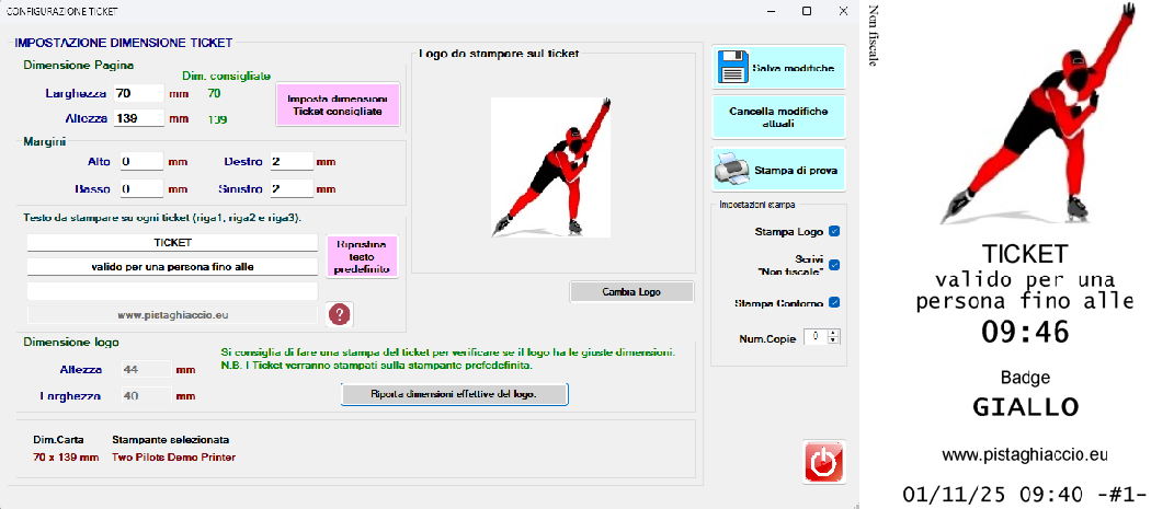 Gestione Luna Park e Pista di Ghiaccio: schermata ticket